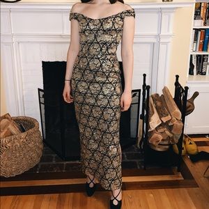 Vintage black & gold jacquard style evening dress